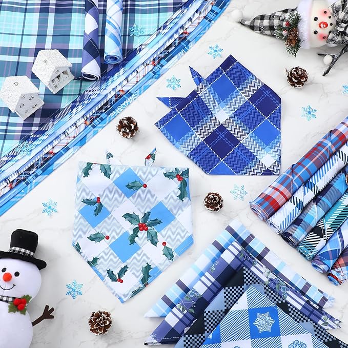 Sweetude 60 Pcs Winter Plaid Dog Bandanas Bulk Winter Pet Scarf Bibs Puppy Bandana Adjustable Washable Kerchief Pet Costume Accessories Grooming Supplies for Small to Large Cats Dogs