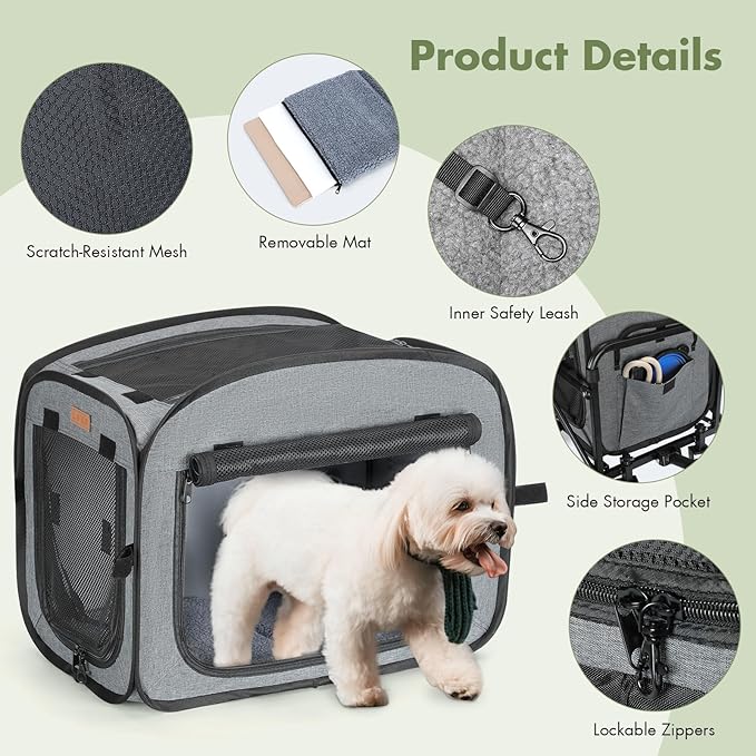 Lekereise Extra Large Pet Carrier with Wheels – Soft-Sided Foldable Rolling Cat Carriers for 2 Small Cats or Medium Large Dog Under 30lbs, Stable & Ventilated Travel Crate for Camping Outdoor, Grey