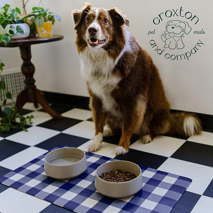 CROXTON & CO. Non-Slip Faux Leather Pet Feeding Mat for Dog Bowls | Large Bowl Mat for Food and Water | Durable, Easy-to-Clean Pet Food Mat for Floors | Size: 12"x18"