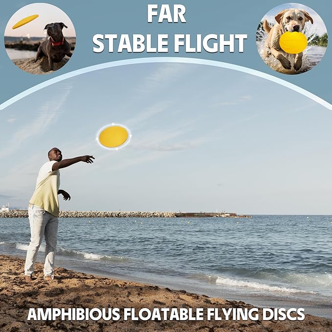 Indestructible Flying Disc, Interactive Flyer Toy for Small Medium Large Dogs, Soft Lightweight Catch and Fetch Toy, Floats in Water & Safe on Teeth, 9.05 Inch (Yellow, 1Pcs)