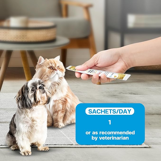 Feline Vitality Cat Supplement – Lickable Paste for Cat Immune Support & Cat Skin Allergy Relief – Daily Multi-Vitamin with Omega 3, Biotin, Prebiotics, Mac, Taurine – 30 Sachets