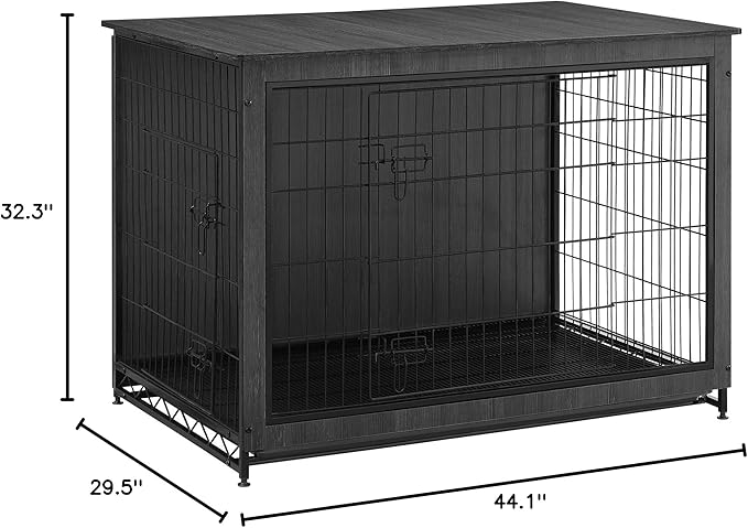Feandrea Dog Crate Furniture, 44.1" Side End Table, Modern Kennel for Dogs Indoor up to 80 lb, Heavy-Duty Dog Cage with Multi-Purpose Removable Tray, Double-Door Dog House, Ink Black UPFC004B01