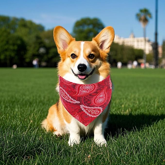 7 PCS Small Dog Bandanas Paisley Hemming Seam Edge Dog Bandana for Medium Dogs Cats Large Scarfs Party Grooming M