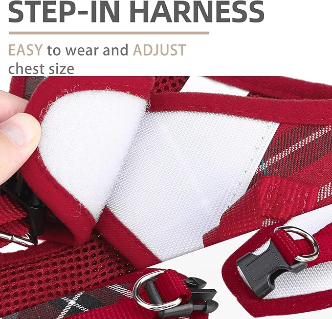 PUPTECK Adjustable Dog Harness Collar and Leash Set Step in No Pull Pet Harness for Small Medium Dogs Puppy and Cats Outdoor Walking Running, Soft Mesh Padded Reflective Vest Harnesses, Red L