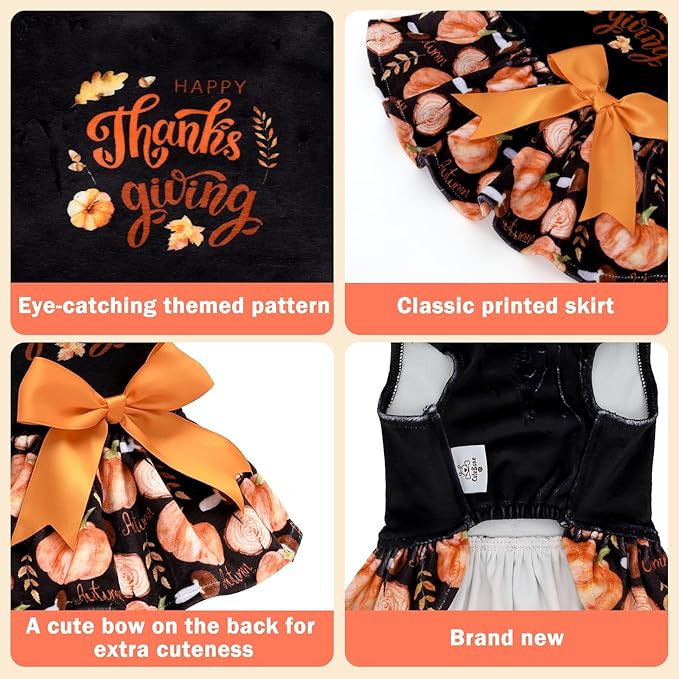CuteBone Velvet Dog Dresses Thanksgiving for Small Dogs, Stylish & Soft Fabric, Comfortable Fit for Everyday Wear, Perfect for Special Occasions NCVA19L-D