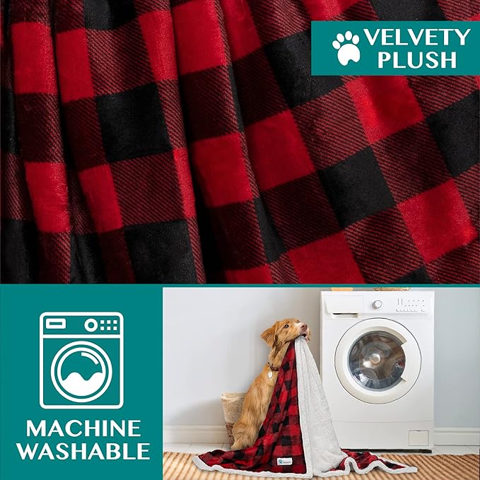 PetAmi Dog Blanket for Medium Large Dogs, Pet Bed Blanket Cat Puppy Kitten, Fleece Furniture Couch Cover Protector Sofa Car, Soft Sherpa Dog Throw Plush Reversible Washable, 40x60 Checker Red