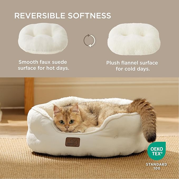 Bedsure Dog Beds for Small Dogs - Round Cat Beds for Indoor Cats, Washable Pet Bed for Puppy and Kitten with Slip-Resistant Bottom, 20 Inche, White