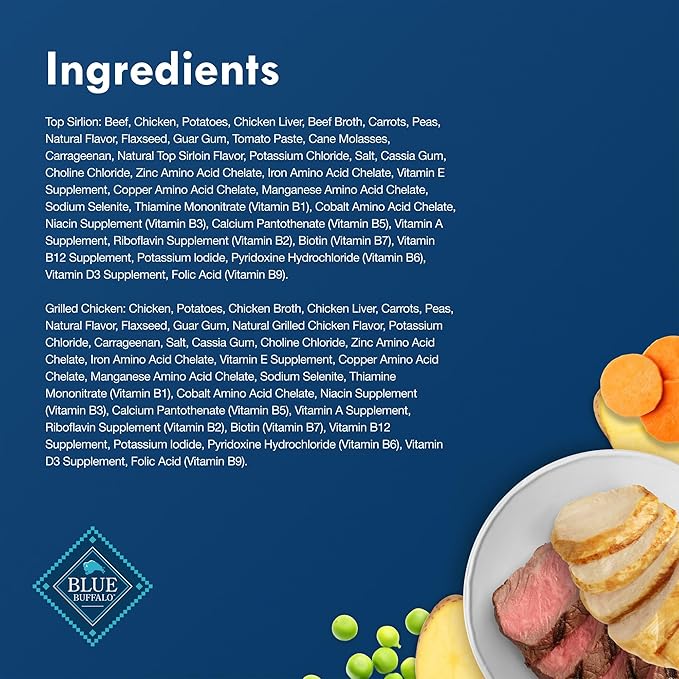 Blue Buffalo Delights Small Breed Natural Wet Dog Food Variety Pack, Top Sirloin Paté and Grilled Chicken Paté, 3.5-oz Cups, 12 Count