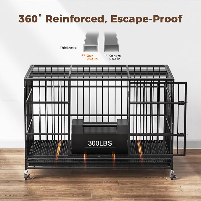 48"/38" Dog Crates for Large Dogs, Upgraded 4 Lockable Wheels, Removable Door, Dog Kennel Indoor, Max Load 300Lbs, Easy to Clean, Removable Tray, XL Dog Cage for Large and Medium Dogs