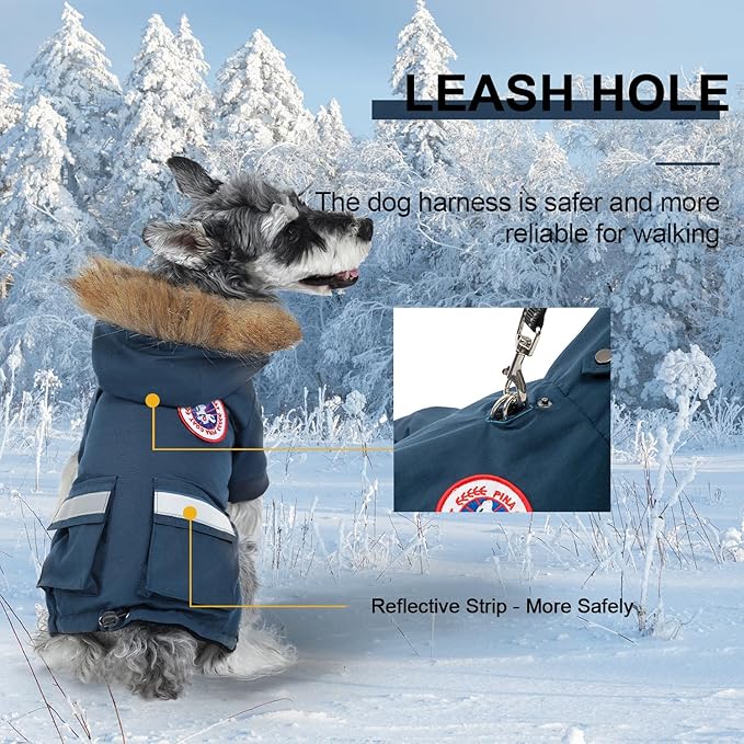 PINA Small Dog Coats - Waterproof & Warm Winter Jacket with Faux Fur Hood & Pocket