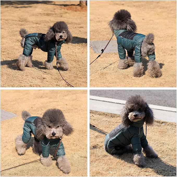 Lovelonglong Dog Coat Dog Warm Jacket, 4 Legs Covered Waterproof Windproof Reflective Warm Dog Vest, Zippered Adjustable Outdoor Dog Snow Jacket for Small Medium Large Dogs ArmyGreen L