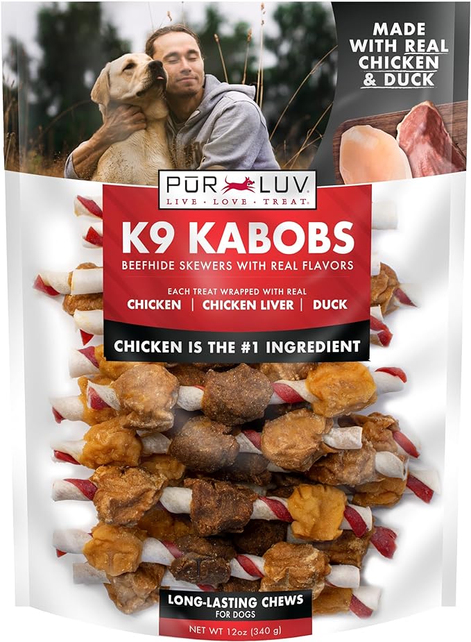 Dog Treats, K9 Kabobs for Dogs Made with Real Chicken and Duck, 12 Ounces, Healthy, Easily Digestible, Long-Lasting, High Protein Dog Treat, Satisfies Dog's Urge to Chew
