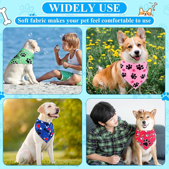 Sanwuta 72 Pcs Dog Bandana Bulk Washable Puppy Triangle Scarfs Cat Bandanas Adjustable Soft Cute Pet Triangle Bibs Accessories for Small Medium Dogs Cats Pets Costume(PET Pattern)