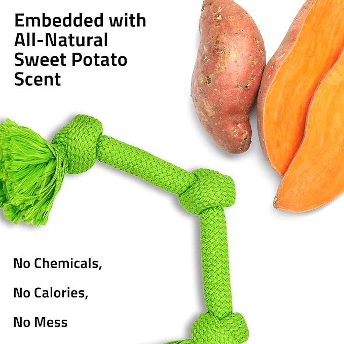 Playology Dog Toys | Dri-Tech Rope Toy Tug of War Rope for Aggressive Chewers | Jumbo Sweet Potato Scented Toy - Easy to Clean and Made from Non Toxic Materials