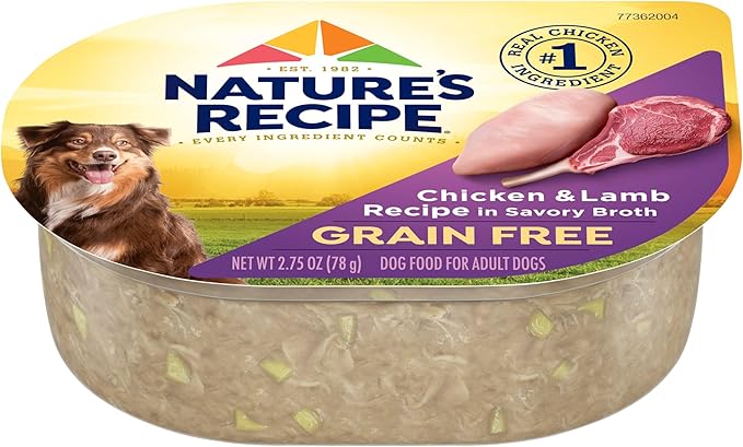 Nature's Recipe Grain Free Chicken & Lamb Recipe in Savory Broth Wet Dog Food, 2.75 oz. Cup, 12 Count