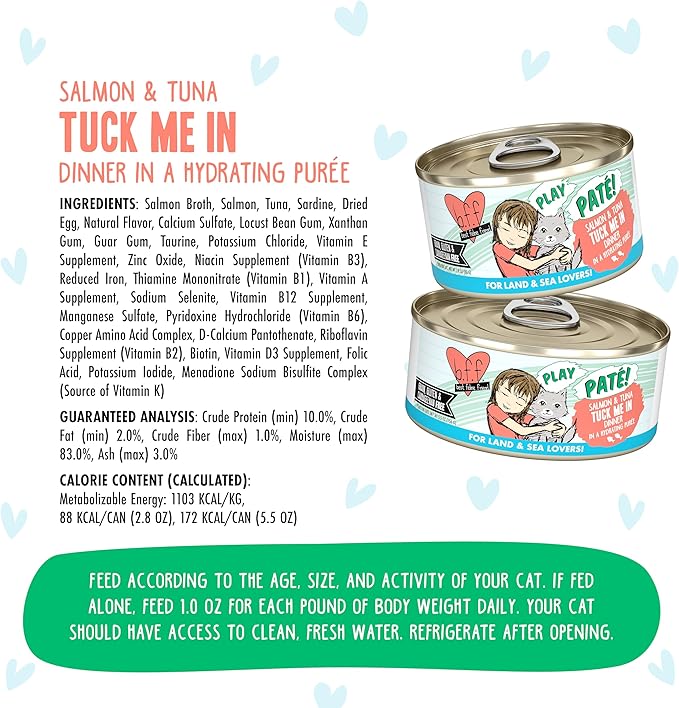 Weruva B.F.F. Play - Best Feline Friend Paté Lovers, Aw Yeah!, Salmon & Tuna Tuck Me in with Salmon & Tuna, 2.8oz Can (Pack of 12)