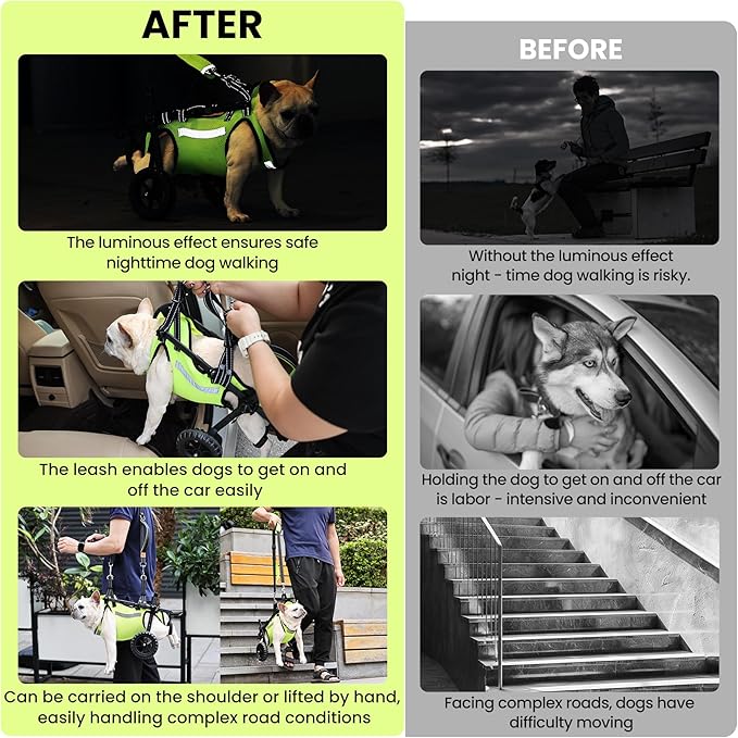 Dog Wheelchair for Back Legs - Lightweight Mobility Cart for Medium Breed Dogs with Disabled, Injured, or Arthritic Hind Legs - Includes High-Visibility Vest, Leash & Sling Lift (ML)