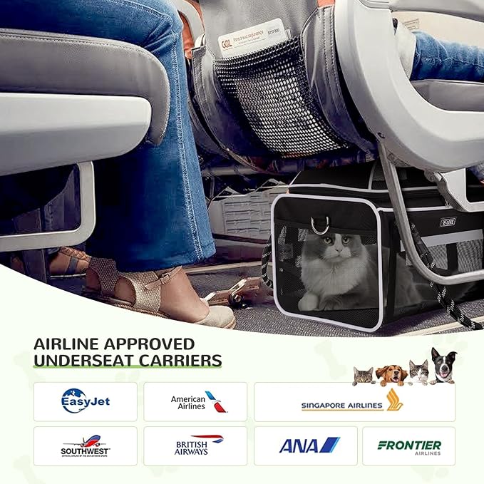 Lekereise Top Expandable Pet Carrier TSA Airline Approved Soft Sided Underseat Up to 12lbs Travel Carriers for Small Cats and Dogs with Convertable Dog Leash and Anti-Scratch Mesh