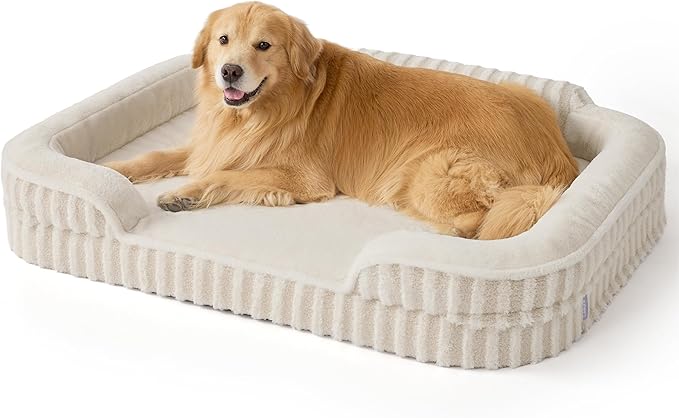 LE SURE Cute XL Dog Beds, Orthopedic Waterproof Dog Bed for Extra Large Dogs, High Back Non-Slip Bottom and Egg-Crate Foam Big Pet Couch Sofa with Washable Removable Cover, Beige