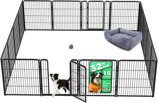 FXW Homeplus Unleashed Indoor Dog Playpen - Stress-Free and Safe Play, Heavy Duty 32 Inch 16 Panels Dog Pen for Small and Medium Dogs, Black│Patented