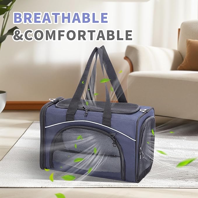 Petsfit Airline Approved Pet Carrier for Small Dogs & Cats, 18x8x11 TSA Approved Carrier, with Removable Dual-Sided Padding (2-Way Placement) - Fits Under Most Airplane Seats, Escape Proof (Navy)
