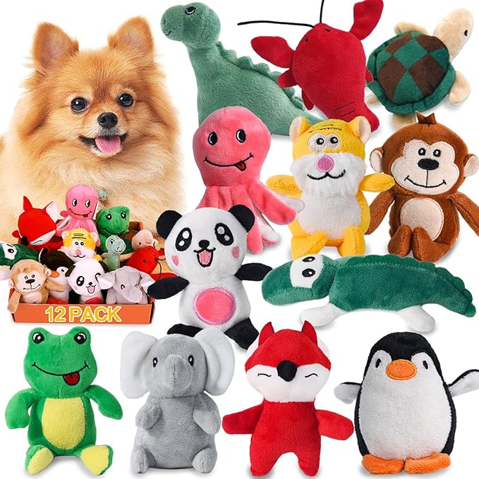 LEGEND SANDY Squeaky Dog Toys for Puppy Small Medium Dogs, Stuffed Samll Dog Toys Bulk with Plush Pet Doggie Toy Set, Cute Safe Pet Chew 12 Pack for Puppies Teething