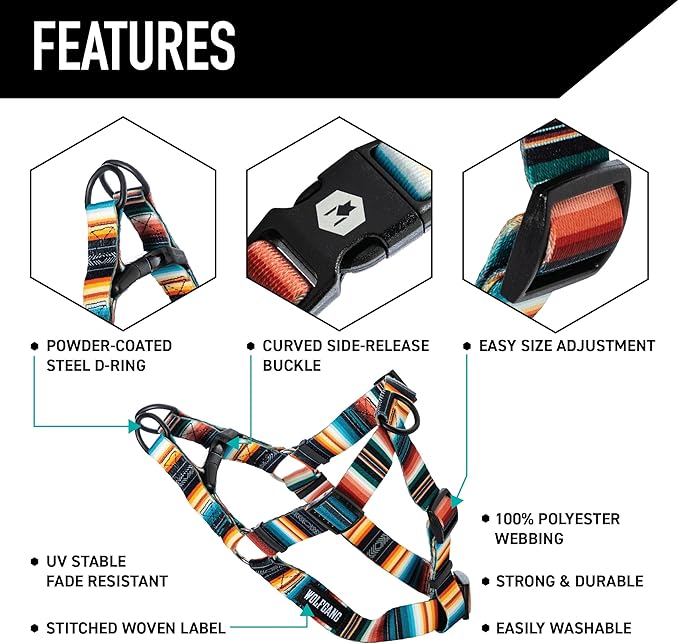 Wolfgang Heavy Duty Adjustable Dog Harness, Pull-Tested to Over 800 lbs for Walking & Training, LostArt Print, Small