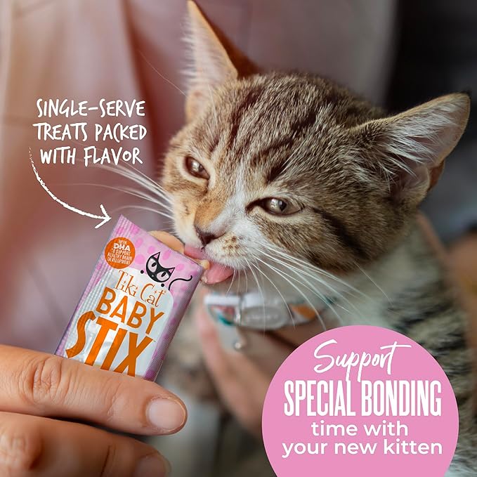 Tiki Cat Baby Stix Wet Cat Treats, Chicken in Creamy Gravy, 0.28 oz. Sachets (42 Count Jar)