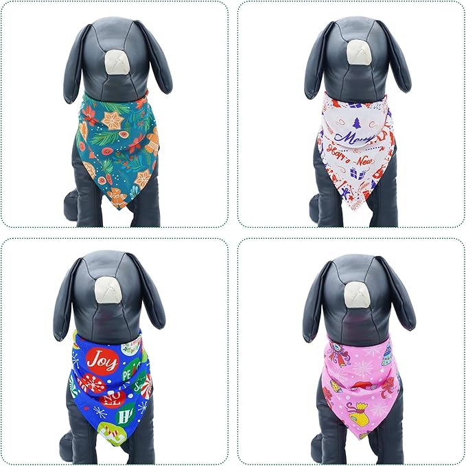 Christmas Dog Bandanas for Small Dogs Breed 7 Pcs Stitching Edge Christmas Dog Bandanas Adjustable Scarves Puppy Grooming S
