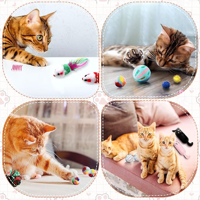 Shappy 150 Pcs Cat Toys Bulk Kitten Toys Pack Variety Funny Interactive Gift Including Mice Rainbow Balls Spring Crinkle Balls for Indoor Cat Kitty Kitten (Funny)