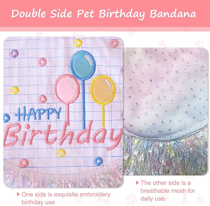 Dog Birthday Party Supplies, Dog Birthday Bandana Set,Bling Boy Girl Party Hat with Numbers for Puppy Large Medium Small Pet (Silver Set, Large)