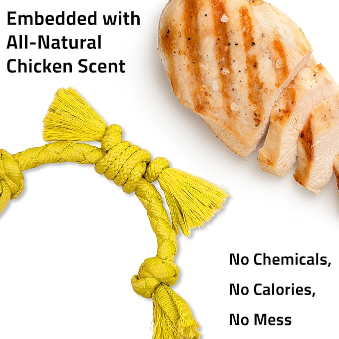 Playology Dog Toys | Puppy Toy Sensory Rope Tug of War Rope for Dogs and Puppies | Small Chicken Scented Toy - Easy to Clean and Made from Non Toxic Materials