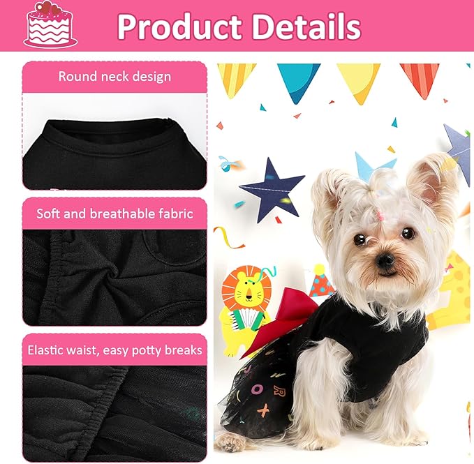 Dog Dress Birthday Bow Tie Girl Puppy Dresses Breathable Cute Princess Dog Clothes Outfit for Small Dogs Cats Chihuahua Yorkie Shih Tzu Summer Pet Cat Clothes Skirt