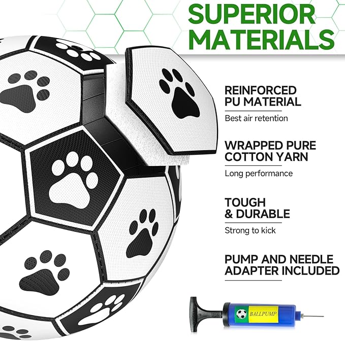 QDAN Premium Dog Toys Balls, Dog Soccer Ball with Straps, Dog Birthday Gifts, Herding Ball, Durable Balls for Small Medium Pet, Puppy Outdoor Toy, Pet Training Soccer Ball, World Cup Soccer (6 Inch)