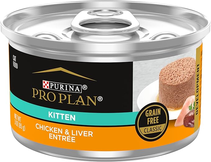 Purina Pro Plan Grain Free Wet Kitten Food Pate, DEVELOPMENT Chicken & Liver Entree - (Pack of 24) 3 oz. Pull-Top Cans