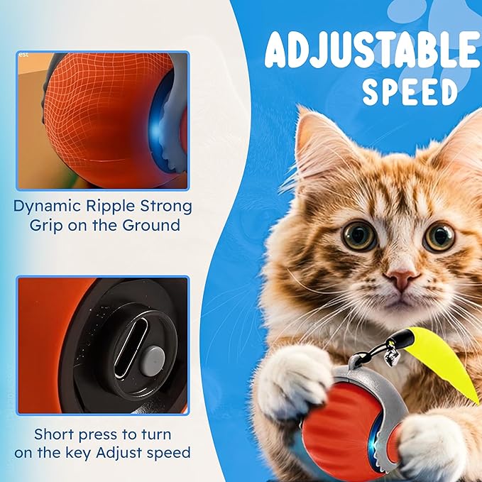 Turbo Tail 3.0 Cat Toy (2-Pack) – 2025 Smart Interactive Cat Toy Ball, Speedy Motion-Activated Toy for Indoor Cats, Rechargeable & Durable Design (Orange & Blue)