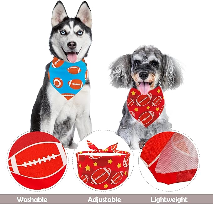 7 PCS Medium Football Dog Bandanas Hemming Seam Edge Dog Bandana for Small Dogs Print One Side Large Cats Scarfs Game Day Grooming M