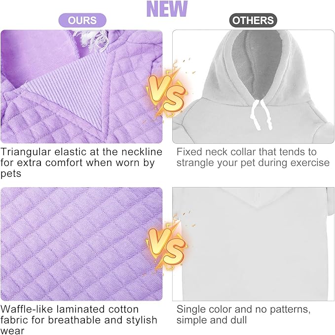BEAUTYZOO Small Dog Hoodie Sweater with Pockets, Dog Clothes for Small Medium Dogs Boy Girl, Waffle-Like Laminated Cotton Pet Coats with Hat and Leash Hole, Purple S