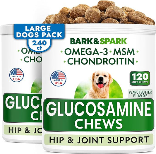 Glucosamine Chondroitin Dog Hip & Joint Supplement - Joint Pain Relief - Hip & Joint Chews for Dogs - Joint Support Large Breed - Senior Doggie Vitamin Pills Joint Health - (240 Treats - Peanut Butte)