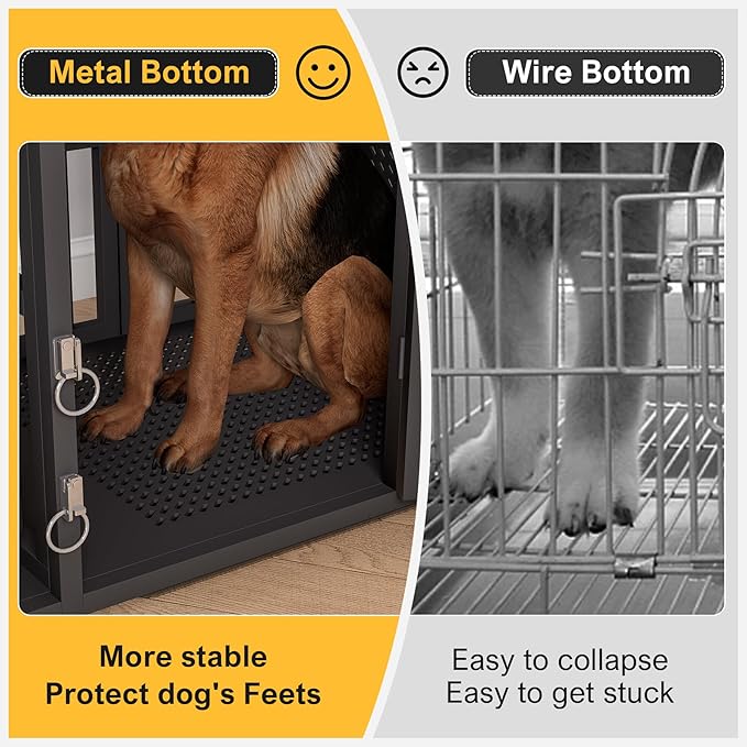 BOINN Large Dog Crate Furniture, 63 inch Heavy Duty Double Dog Crate with Divider, Extra Large Dog Kennel Furniture with Removable Trays for Medium Large Dogs