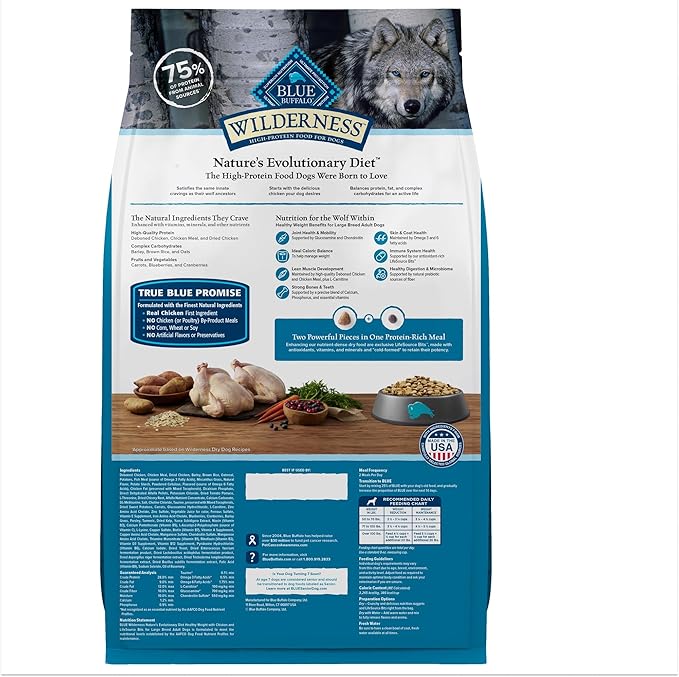 Blue Buffalo Wilderness Natural High-Protein Healthy Weight Dry Food for Large Breed Adult Dogs, Chicken Recipe, 28-lb Bag