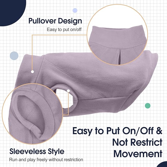 IECOii 2 Pack Fleece Dog Sweaters for Large Dogs - Stretchy & Warm Dogs Fleece Sweater for Labrador Boy Girl, Comfortable & Warm, Machine Washable, Fall & Winter (Size XXXL,Dark Purple & Light Purple)