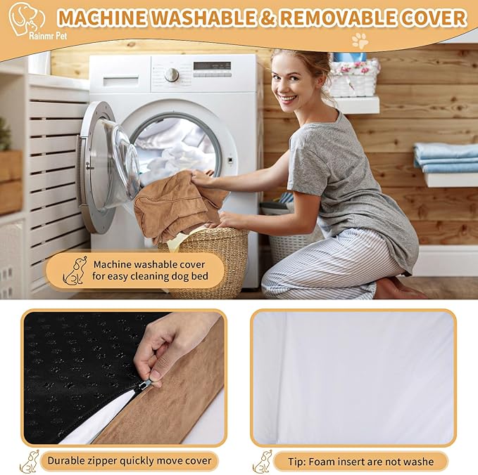 Orthopedic Dog Beds for Large Dogs, 7" Memory Foam Dog Beds with Waterproof Liner, Chew Proof Microsuede Cover, Removable and Washable, Nonskid Bottom, 52"x36"x7" XL Khaki