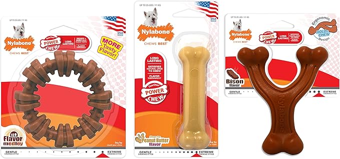 Nylabone Power Chew Customer Favorites Bundle, Tough Dog Toys for Aggressive Chewers, Christmas Dog Toy & Thanksgiving Dog Toys, Small Dogs - Up to 25 lbs (3 Pack)
