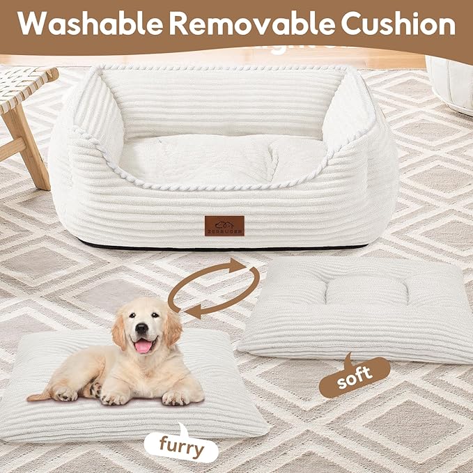 Orthopedic Dog Bed for Medium Dogs,Dog Sofa Beds Supportive Foam Pet Couch Bed with Removable Washable Mat and Nonskid Bottom (Medium, Cream)
