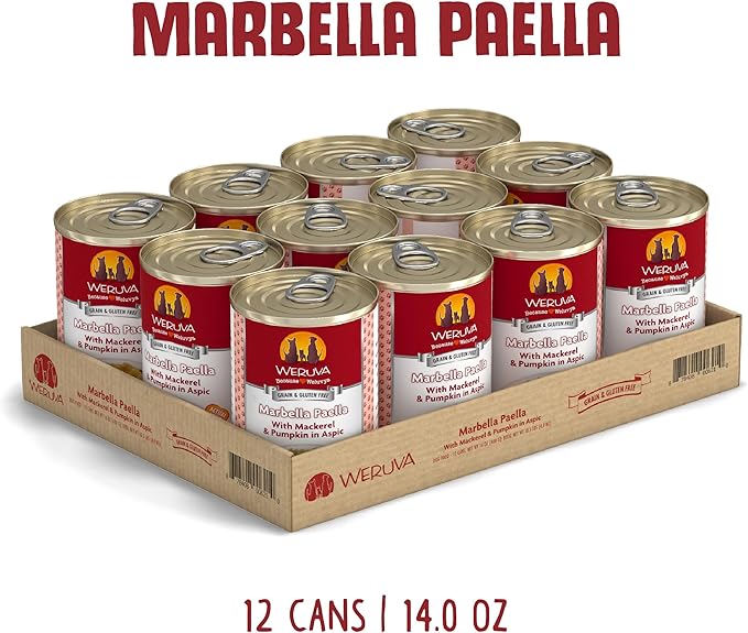 Weruva Classic Dog Food, Marbella Paella with Mackerel & Pumpkin in Aspic, 14oz Can (Pack of 12)