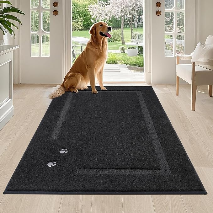 BEQHAUSE Dog Door Mat for Muddy Paws 36"x60" Dirt Trapper Absorbent Doormat Non Slip Entryway Rugs Washable Stain Resistant Welcome Floor Mat Soft Low-Profile for Front Back Door, Black