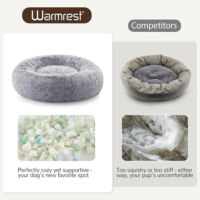 Calming Dog Bed - Donut Washable Large Size Round Pet Bed for Dogs and Cats, 36 inches Anti-Slip Fluffy Faux Fur Plush Cat Bed, Anti-Anxiety Cushion with Anti-Slip Bottom
