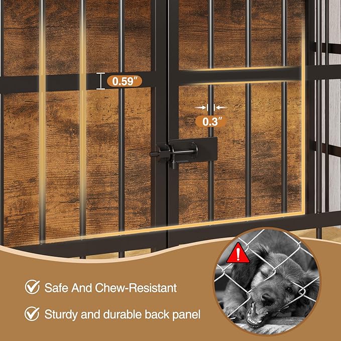 38.5" Dog Crate Furniture with Cushion and Wheels, Wooden Dog Kennel Indoor for Medium/Large Dogs, Farmhouse Pet Cage for Anxiety Dog, Rustic Brown (38.5" L x 25.5" W x 29" H)