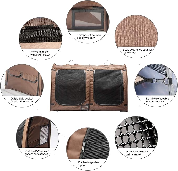 Mispace Portable Twin Compartment Show House Cat Cage/Condo - Easy to Fold & Carry Kennel - Comfy Puppy Home & Dog Travel Crate with Portable Carry Bag/Two Hammocks/Mats and Collapsible Litter Box